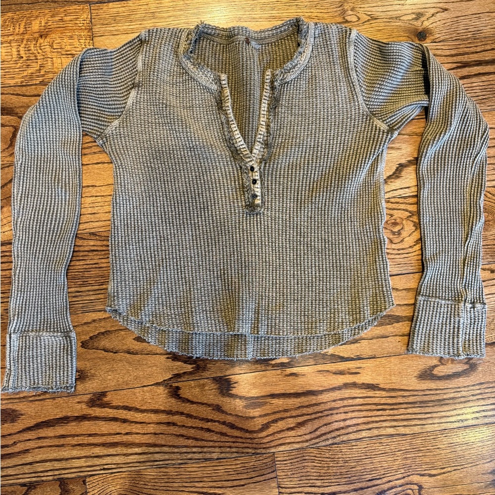 Free People Waffle Knit Henley Top - Gray - Medium